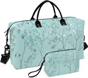 susiyo Chinoiserie Vintage Wallpaper Expandable Travel Duffle Bag, Large Weekender Overnight Bags and Adjustable Strap, Carry On Shoulder Tote Bag, Gym Duffel Bag with Toiletry Bags for Hospital