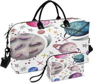 susiyo Meteors Planets Stars Expandable Travel Duffle Bag, Large Weekender Overnight Bags and Adjustable Strap, Carry On Shoulder Tote Bag, Gym Duffel Bag with Toiletry Bags for Hospital