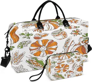 susiyo Pumpkin Wheat Corn Grape Expandable Travel Duffle Bag, Large Weekender Overnight Bags and Adjustable Strap, Carry On Shoulder Tote Bag, Gym Duffel Bag with Toiletry Bags for Hospital
