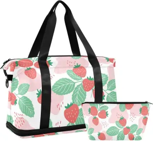 susiyo Travel Duffel Bags for Women, Juicy Strawberry Sports Duffel Bags Gym Bags with Shoes Compartment, Tote Bag Weekender Bag for Travelling