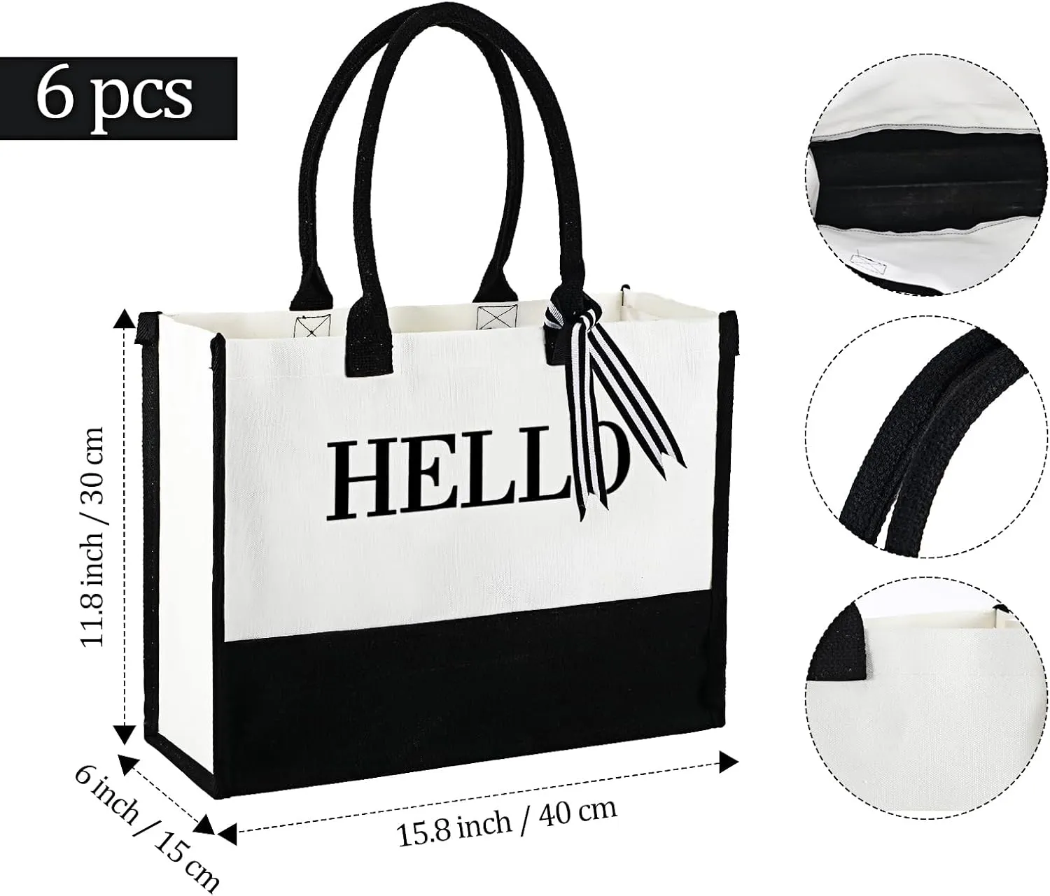 Sweetude Canvas Tote Bag Bulk Initial Tote Bag for Wedding Bridal Shower Bachelorette Party Women DIY Beach Bag with Ribbons
