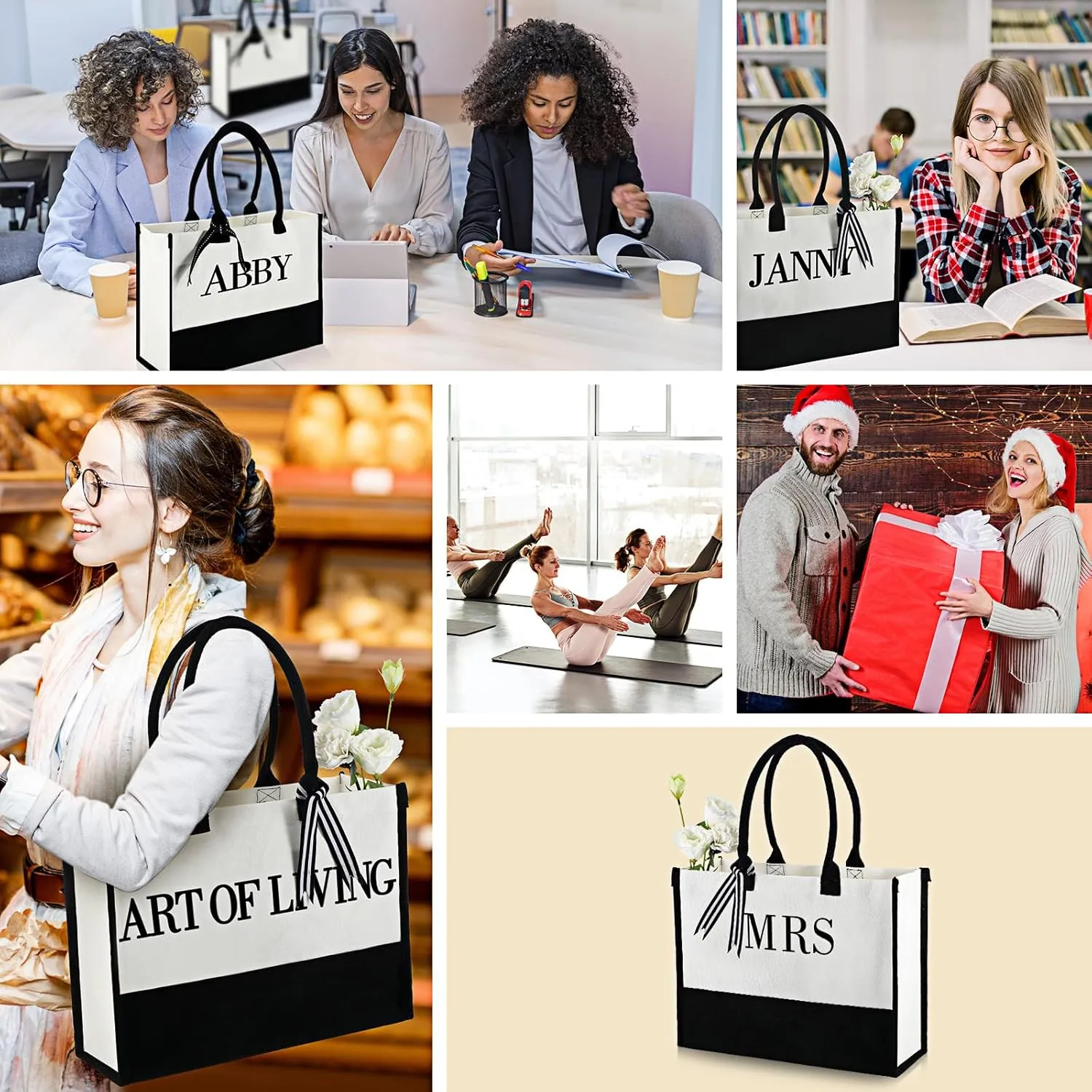 Sweetude Canvas Tote Bag Bulk Initial Tote Bag for Wedding Bridal Shower Bachelorette Party Women DIY Beach Bag with Ribbons