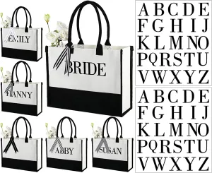 Sweetude Canvas Tote Bag Bulk Initial Tote Bag for Wedding Bridal Shower Bachelorette Party Women DIY Beach Bag with Ribbons