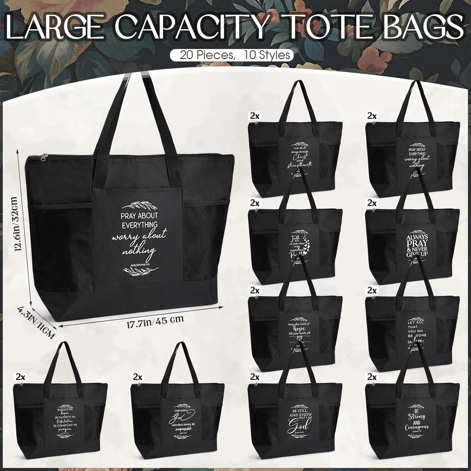 Talltalk 20 Pcs Christian Mothers Day Tote Bags for Women Religious Scripture Gifts Bags for Church Sunday School Teachers