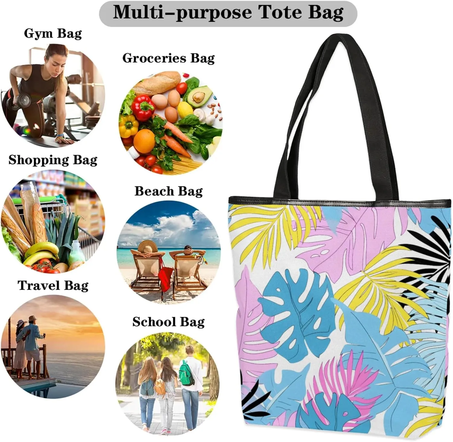 Tavisto Spacious Canvas Tote Bag for Women, Zippered Shoulder Bag with Inner Pocket Perfect for Beach, Books, Shopping
