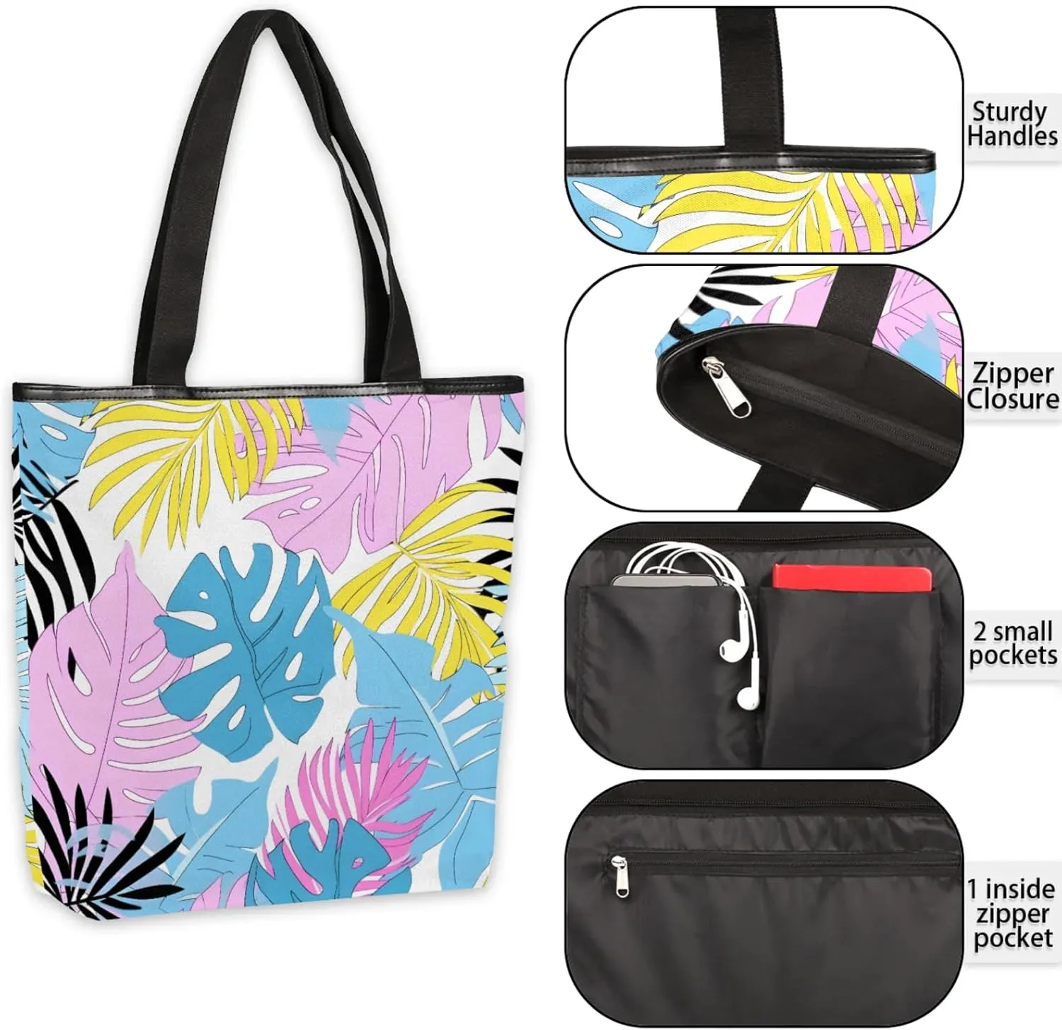 Tavisto Spacious Canvas Tote Bag for Women, Zippered Shoulder Bag with Inner Pocket Perfect for Beach, Books, Shopping