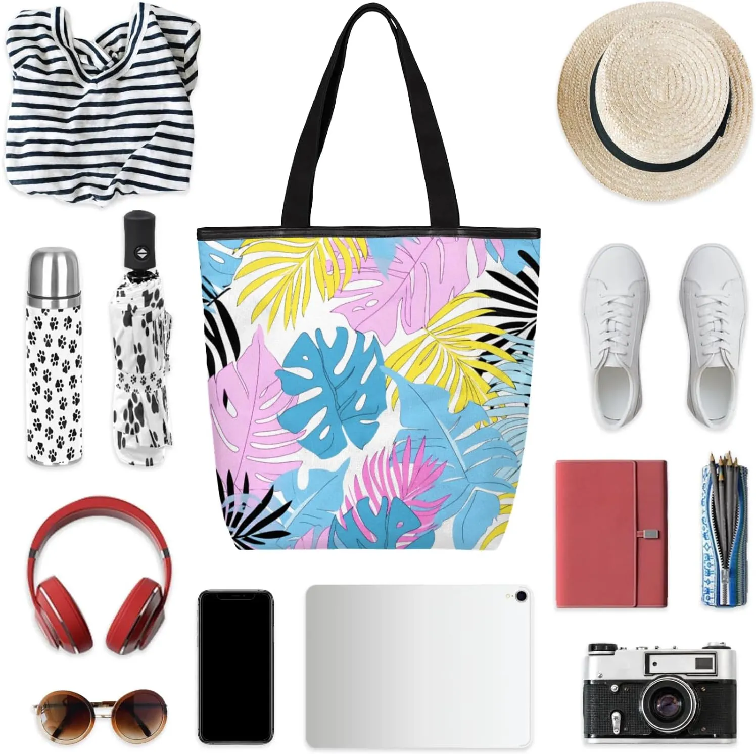 Tavisto Spacious Canvas Tote Bag for Women, Zippered Shoulder Bag with Inner Pocket Perfect for Beach, Books, Shopping