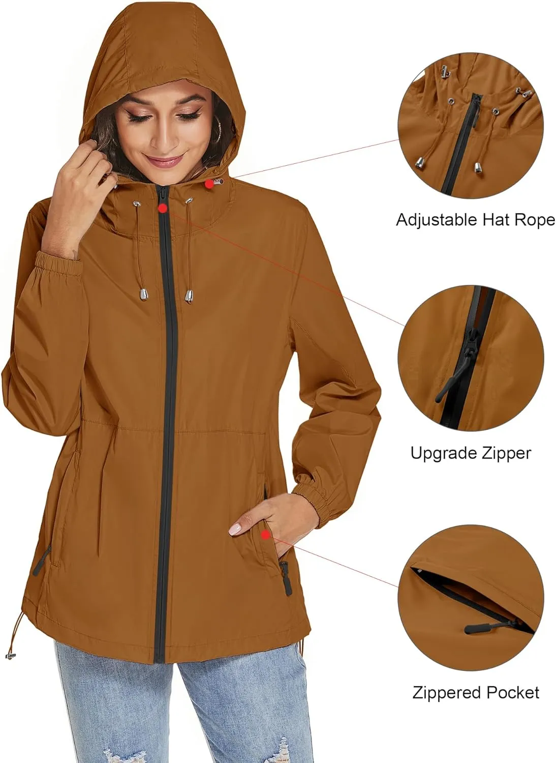 TCOT Womens Rain Jackets Waterproof Windbreaker Jackets lightweight Portable Rain Coat