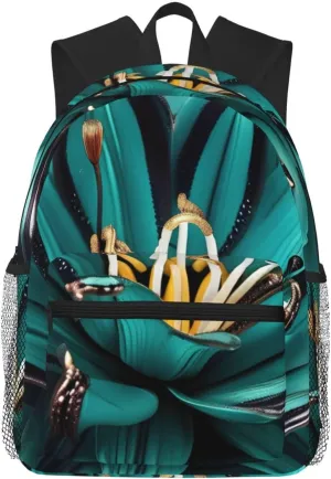 Teal Lily print Lightweight duffel bag, travel hiking daypack, comfortable backpack, sports bag