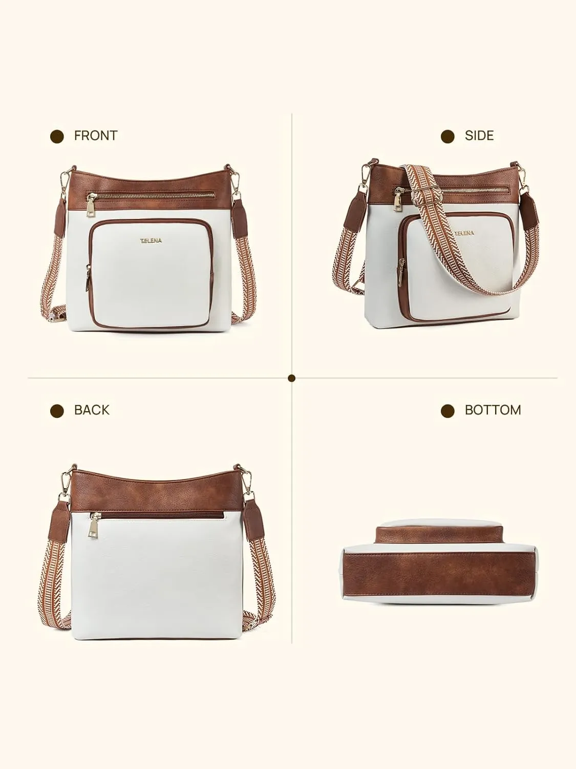Telena Hobo Bags for Women Leather Purses Crossbody Bag Multi Pockets Large Shoulder Bags with Adjustable Strap
