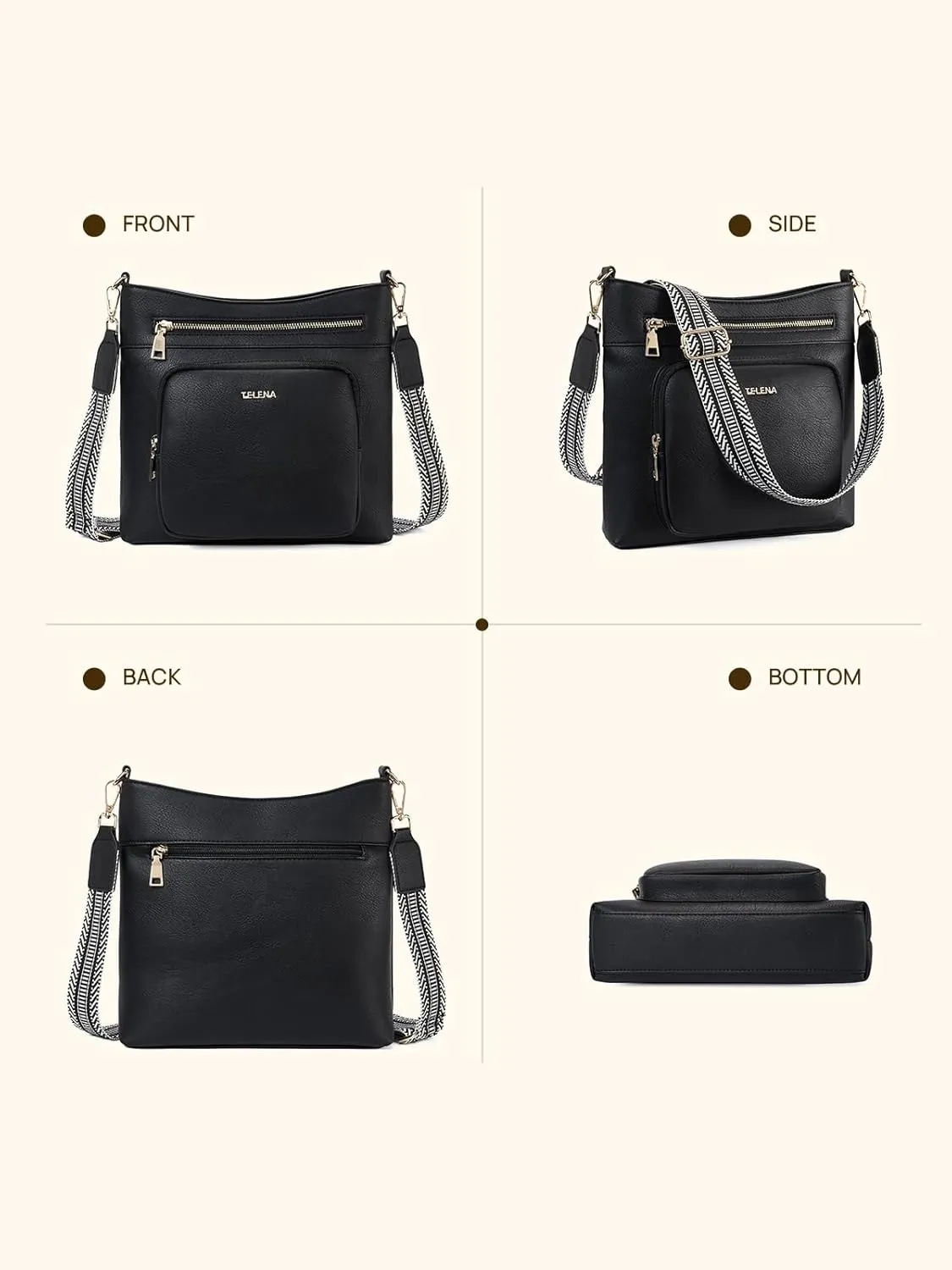 Telena Hobo Bags for Women Leather Purses Crossbody Bag Multi Pockets Large Shoulder Bags with Adjustable Strap