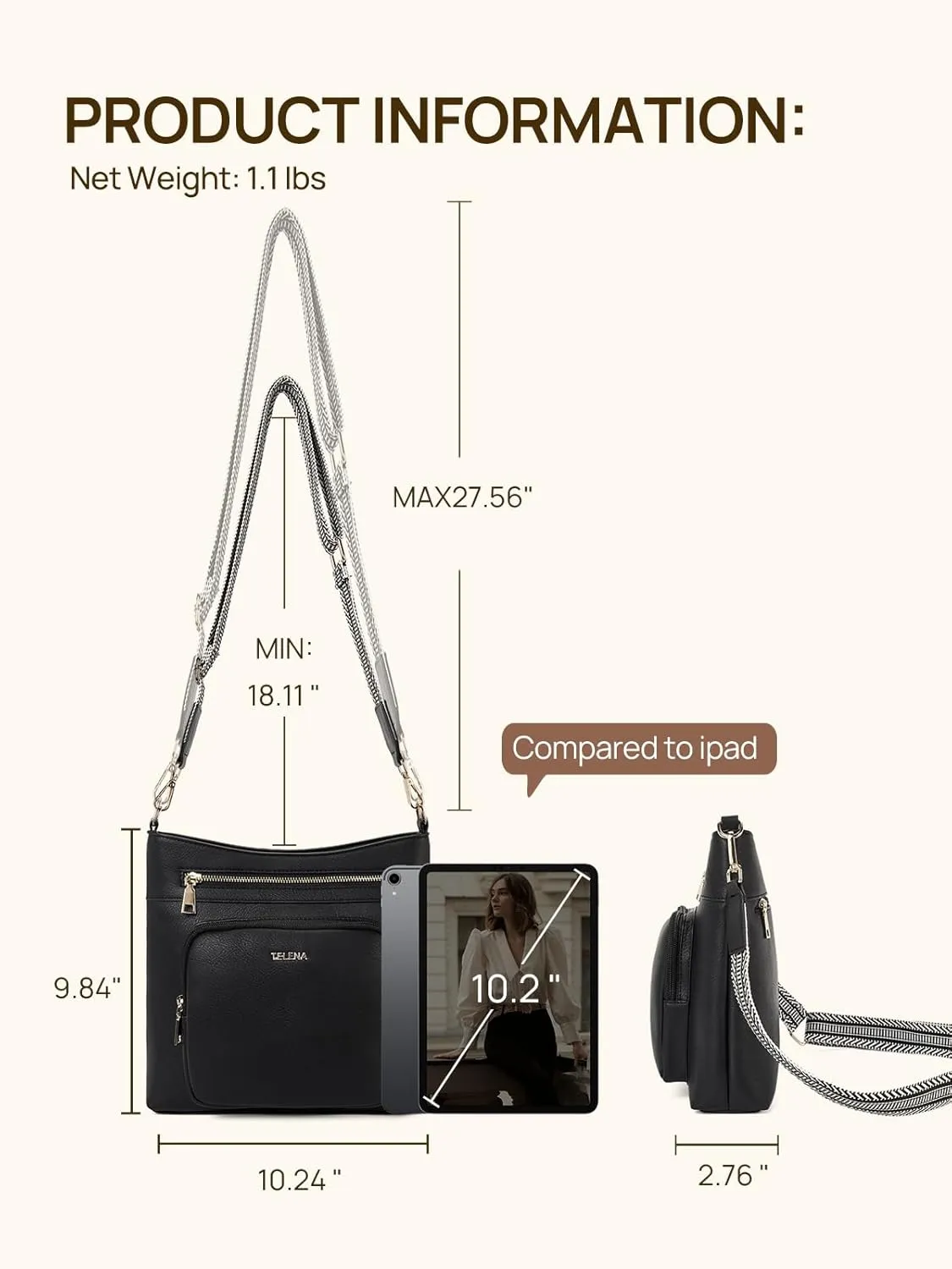 Telena Hobo Bags for Women Leather Purses Crossbody Bag Multi Pockets Large Shoulder Bags with Adjustable Strap
