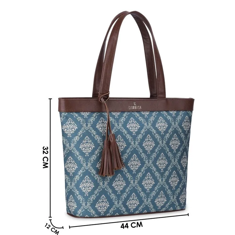 THE CLOWNFISH Casey series 15.6 inch Laptop Bag For Women Printed Handicraft Fabric & Faux Leather Office Bag Briefcase Hand Messenger bag Tote Business Bag (Light Green)
