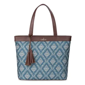 THE CLOWNFISH Casey series 15.6 inch Laptop Bag For Women Printed Handicraft Fabric & Faux Leather Office Bag Briefcase Hand Messenger bag Tote Business Bag (Light Green)
