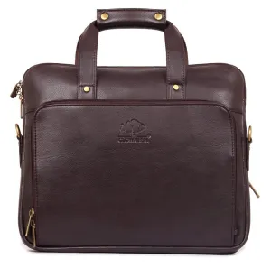 The Clownfish Milan Series Laptop Briefcase - Vegan Leather, Adjustable Shoulder Strap | 14 inch | Wood Brown