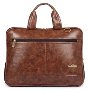 The Clownfish Miller Series Faux Leather Laptop Bag - Lightweight, Stylish | Adjustable Shoulder Strap | 14 inch | Caramel