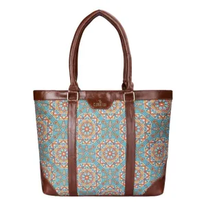THE CLOWNFISH Miranda Series 15.6 inch Laptop Bag For Women Printed Handicraft Fabric & Faux Leather Office Bag Briefcase Hand Messenger bag Tote Shoulder Bag (Light Green)