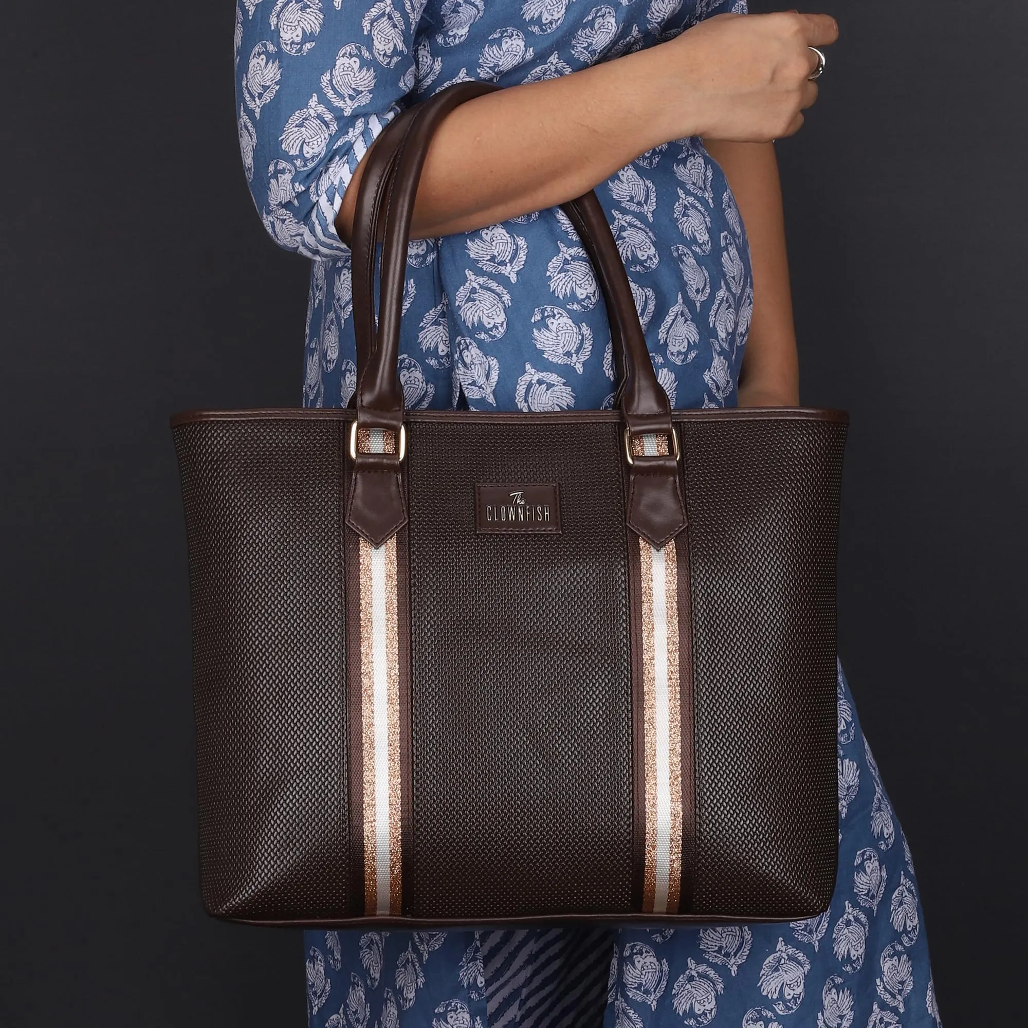 THE CLOWNFISH Sophitech Series Laptop Handbag | Faux Leather | 14 inch | Chocolate Brown