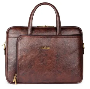 THE CLOWNFISH Trident Series Laptop Briefcase - Vegan Leather | 15.6 inch | Chocolate