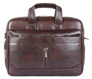 THE CLOWNFISH Unisex-Adult 16 Litre Faux Leather Expandable Capacity 15.6 Inch Laptop Messenger Bag Briefcase (Dark Brown)