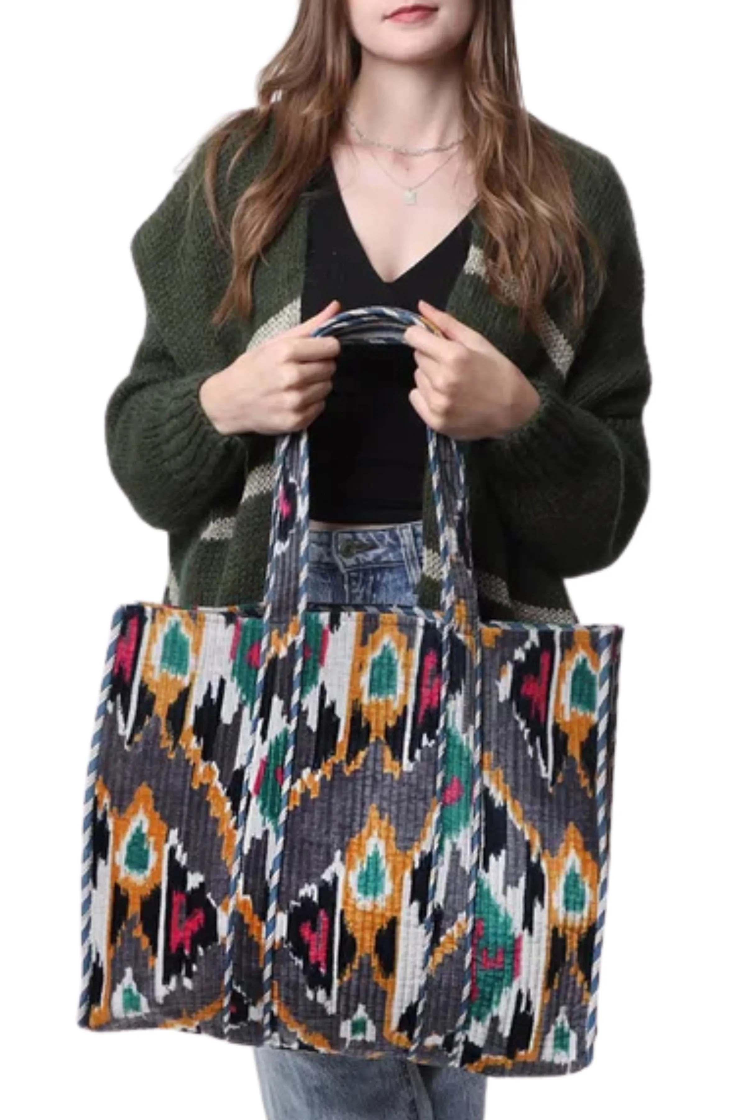 The Desert Mirage Reversible Velvet Tote Bag | Charcoal