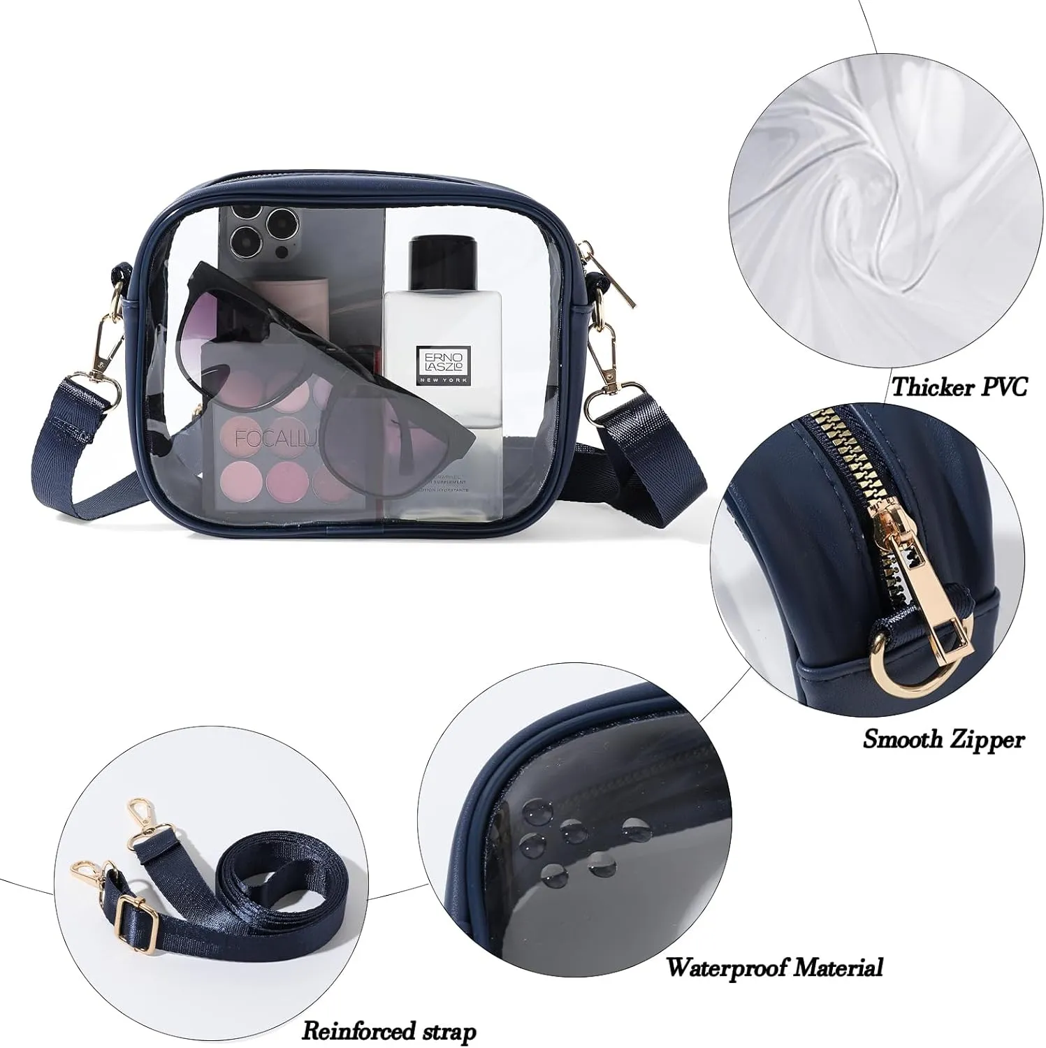 TOBVZOO Clear Bag Stadium Approved, Crossbody Transparent Bag for Concerts Sports Events, Purses for Men & Women