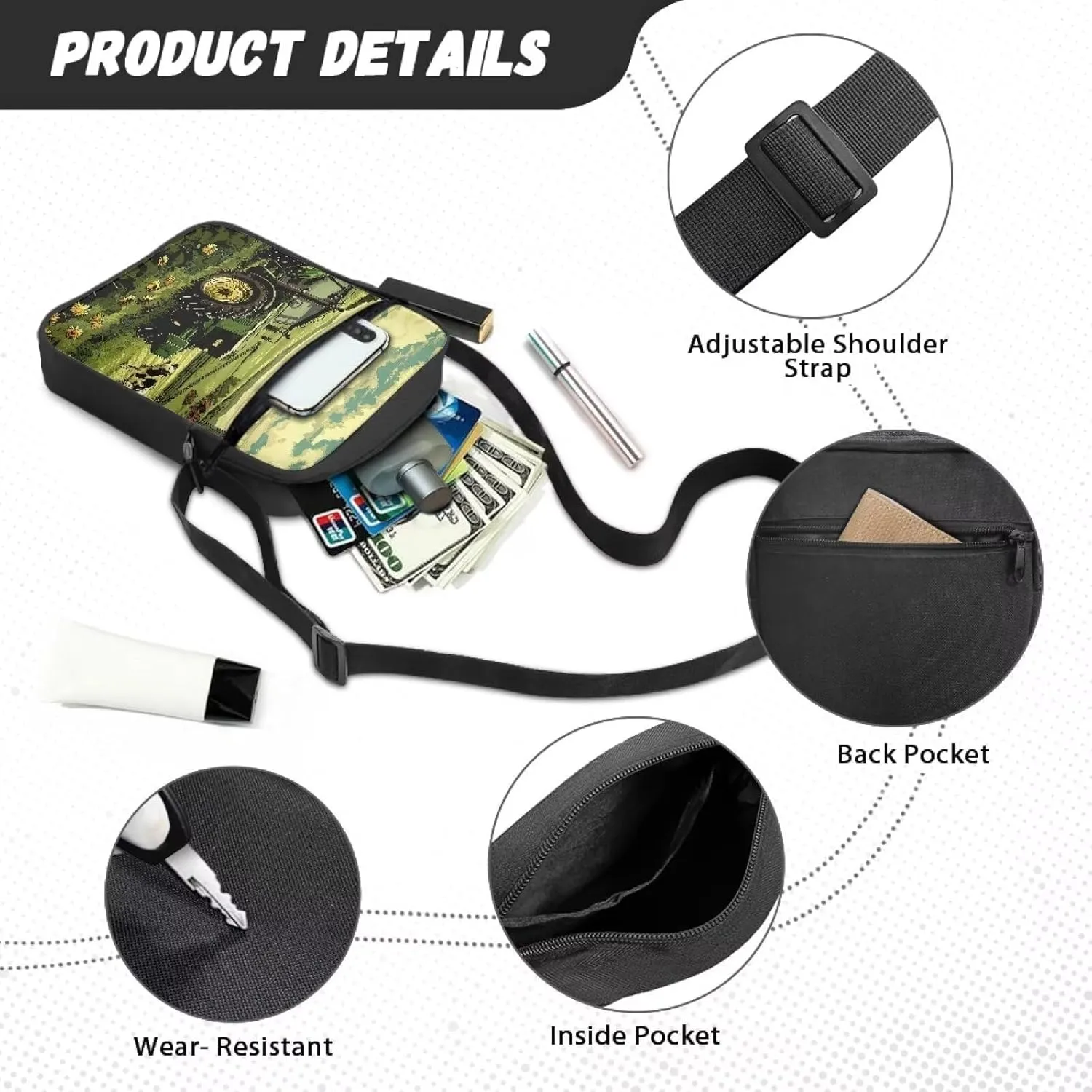 TODIYADDU Fashion Sling Bag for Women Crossbody Purse Messenger Bag with Front Pocket Portable Chest Bag Small Shoulder Bag