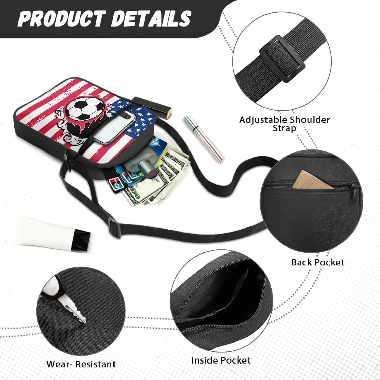TODIYADDU Messenger Bag for Women Men Mini Shoulder Bag with Adjustable Straps Trendy Crossbody Sling Bag for Cell Phone Keys