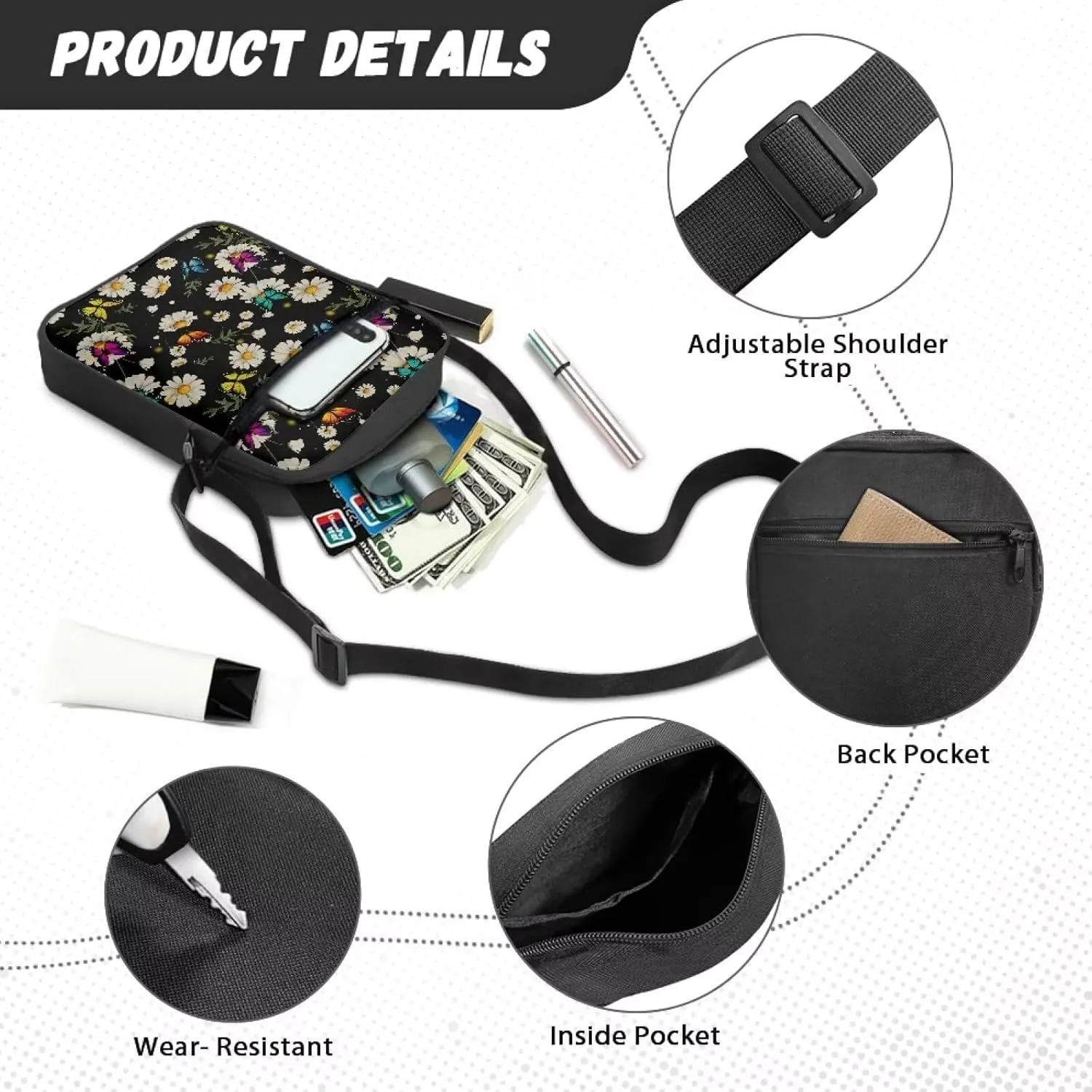 TODIYADDU Messenger Bag for Women Men Mini Shoulder Bag with Adjustable Straps Trendy Crossbody Sling Bag for Cell Phone Keys