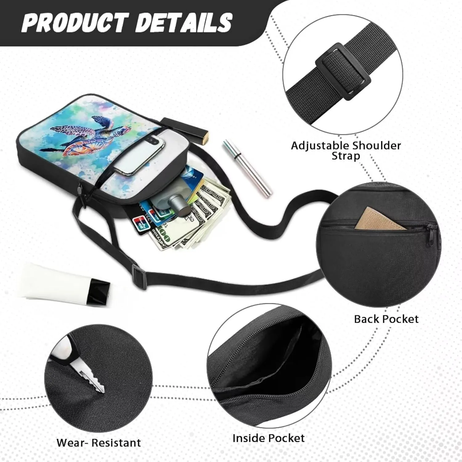 TODIYADDU Messenger Bag for Women Men Small Crossbody Purse with Adjustable Strap Travel Shoulder Bag Lightweight Handbags