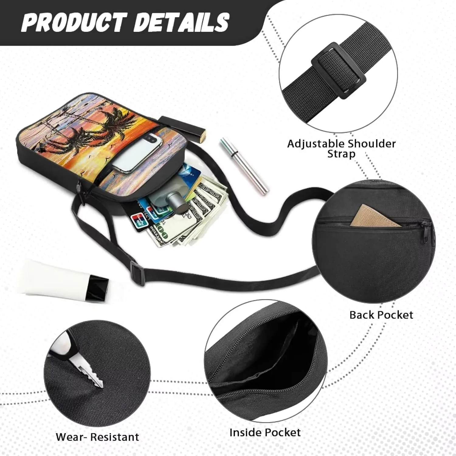 TODIYADDU Messenger Bag for Women Men Small Crossbody Purse with Adjustable Strap Travel Shoulder Bag Lightweight Handbags