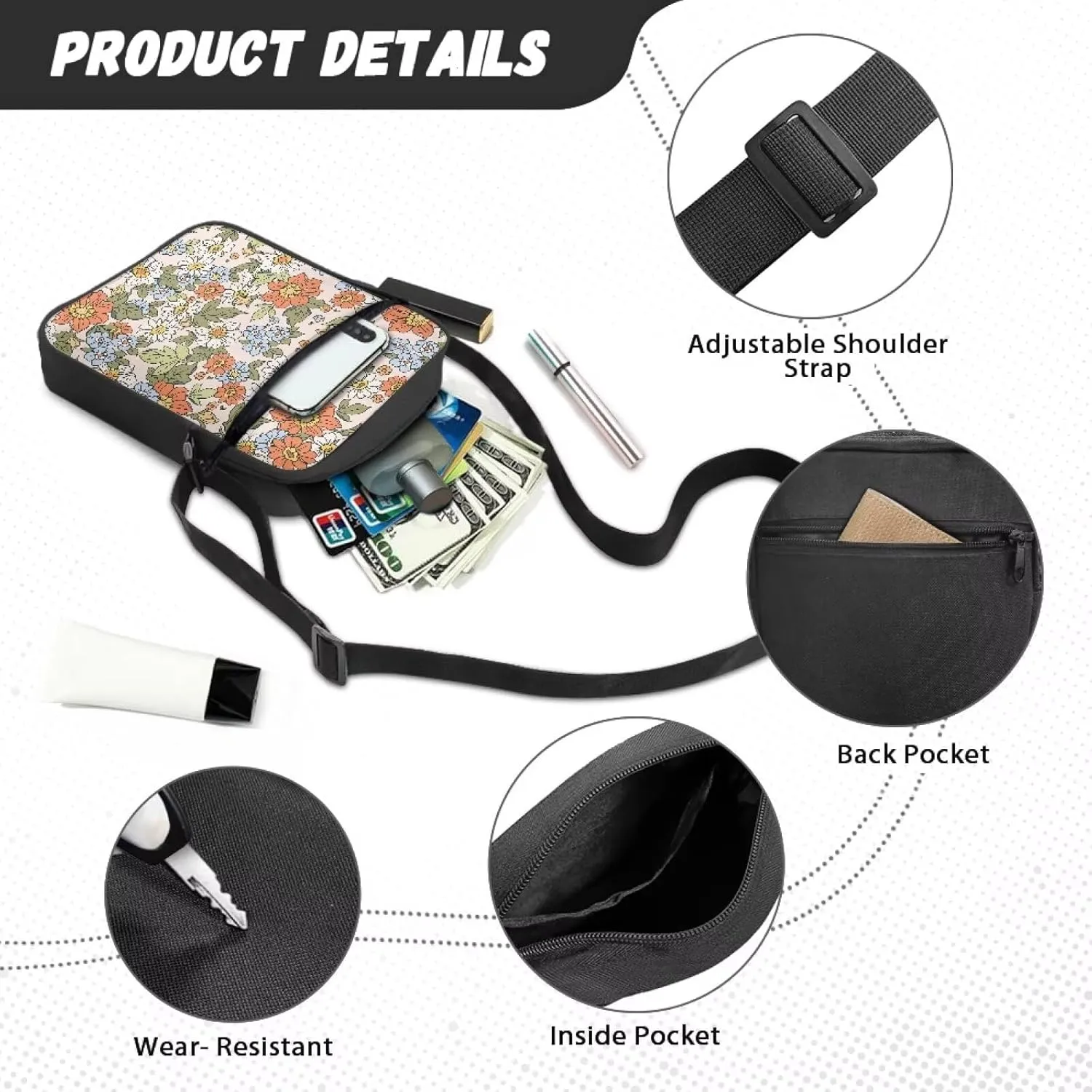 TODIYADDU Multifunctional Messenger Bag for Women Lightweight Sling Purse Chest Bag for Daily Use Portable Phone Bag Gifts