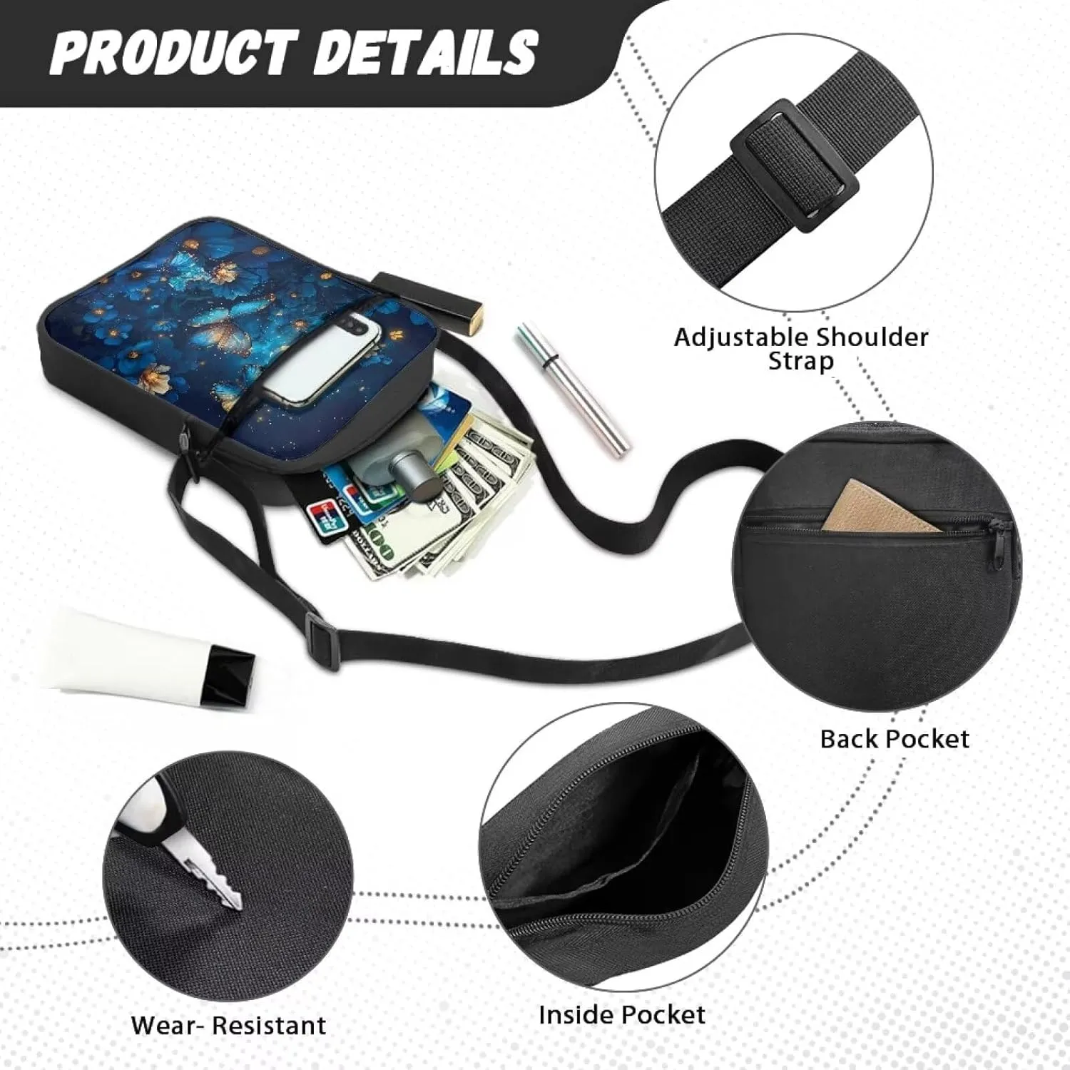 TODIYADDU Novelty Messenger Bag for Women Lightweight Sling Purse Chest Bag for Daily Items Cell Phone Purse Holder Wallet