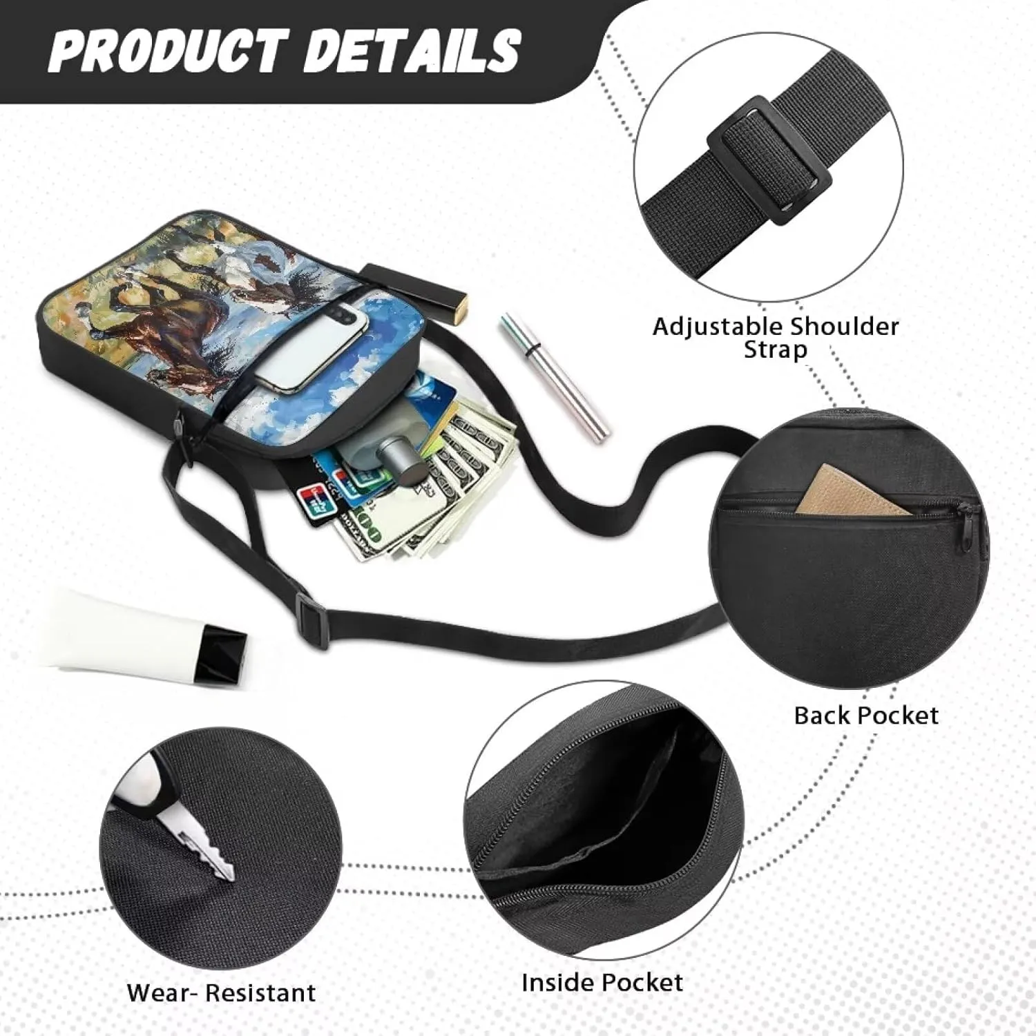 TODIYADDU Novelty Messenger Bag for Women Lightweight Sling Purse Chest Bag for Daily Items Cell Phone Purse Holder Wallet
