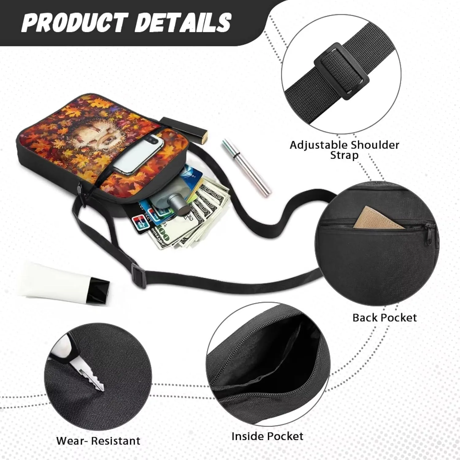TODIYADDU Novelty Messenger Bag for Women Lightweight Sling Purse Chest Bag for Daily Items Cell Phone Purse Holder Wallet