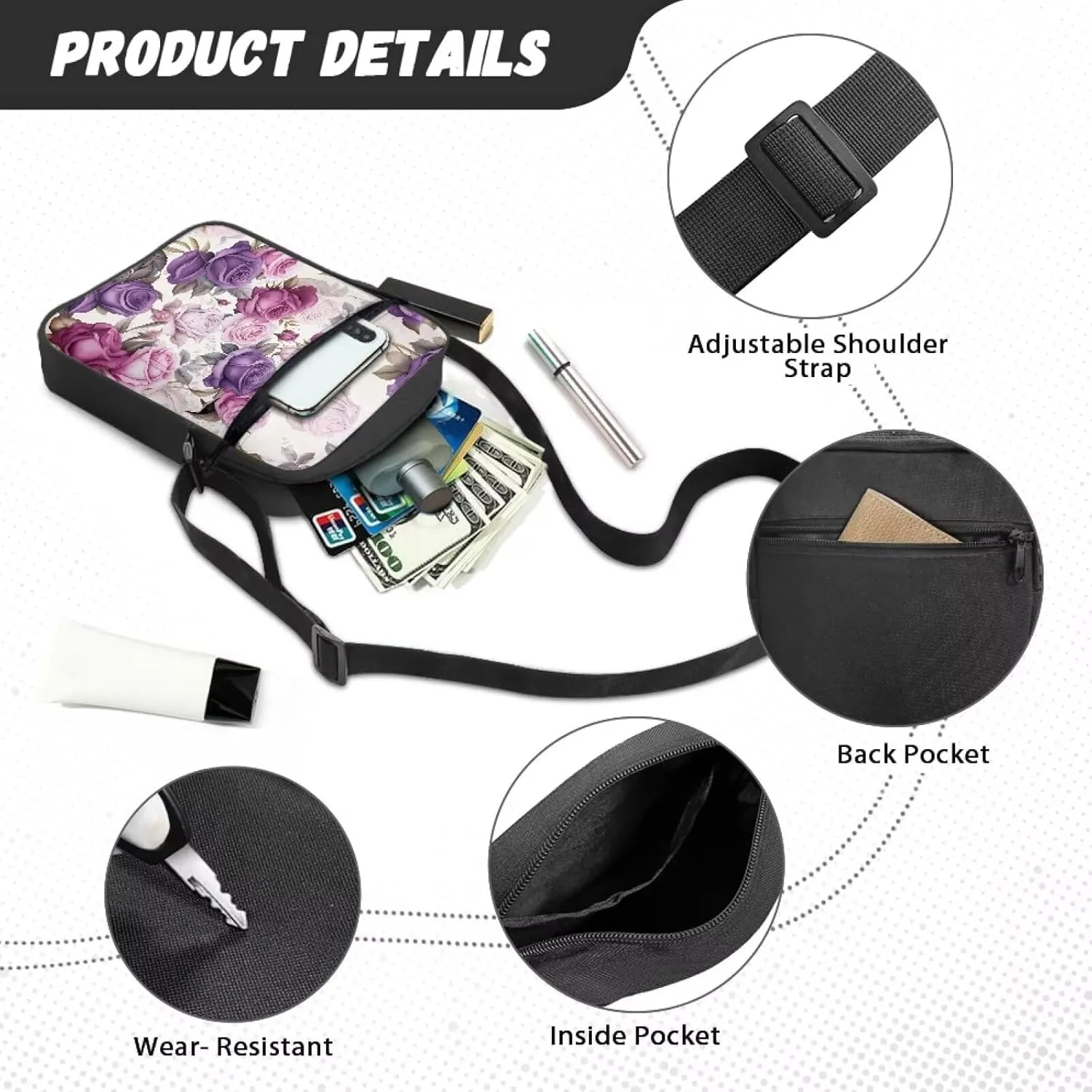 TODIYADDU Novelty Messenger Bag for Women Lightweight Sling Purse Chest Bag for Daily Items Cell Phone Purse Holder Wallet
