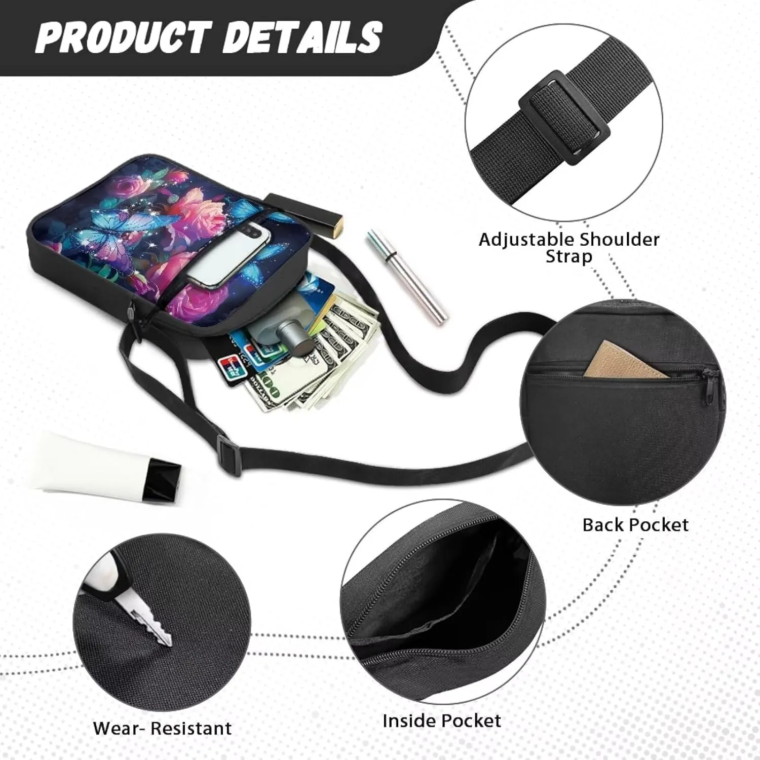 TODIYADDU Novelty Messenger Bag for Women Lightweight Sling Purse Chest Bag for Daily Items Cell Phone Purse Holder Wallet