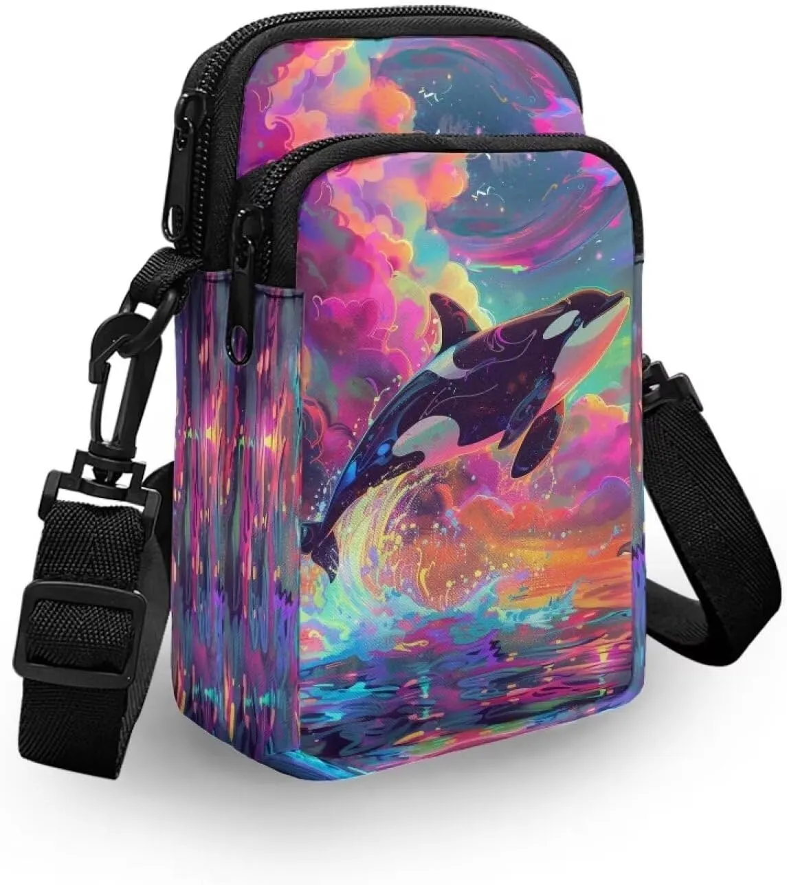 TODIYADDU Orca Killer Whale Cell Phone Purse for Women Fantasy Galaxy Shoulder Sling Bag with Adjustable Strap and Zip Pocket Multipurpose Crossbody Wallet Phone Bag for Cards Keys Lipstick-1