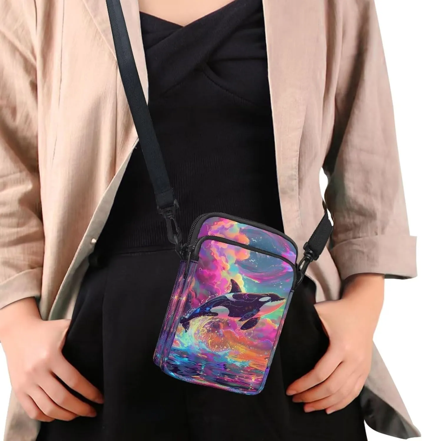 TODIYADDU Orca Killer Whale Cell Phone Purse for Women Fantasy Galaxy Shoulder Sling Bag with Adjustable Strap and Zip Pocket Multipurpose Crossbody Wallet Phone Bag for Cards Keys Lipstick-1