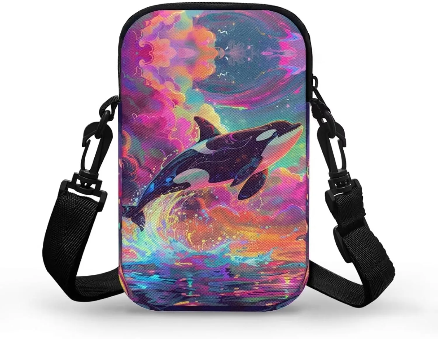 TODIYADDU Orca Killer Whale Cell Phone Purse for Women Fantasy Galaxy Shoulder Sling Bag with Adjustable Strap and Zip Pocket Multipurpose Crossbody Wallet Phone Bag for Cards Keys Lipstick-1