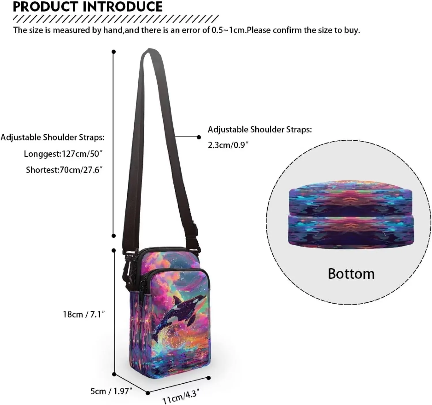TODIYADDU Orca Killer Whale Cell Phone Purse for Women Fantasy Galaxy Shoulder Sling Bag with Adjustable Strap and Zip Pocket Multipurpose Crossbody Wallet Phone Bag for Cards Keys Lipstick-1