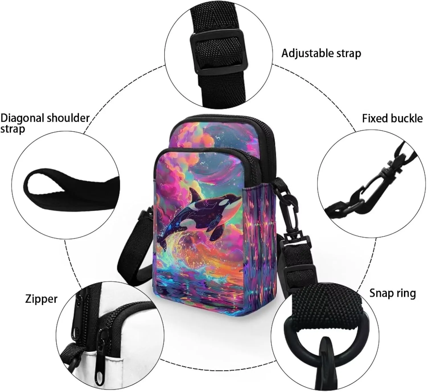 TODIYADDU Orca Killer Whale Cell Phone Purse for Women Fantasy Galaxy Shoulder Sling Bag with Adjustable Strap and Zip Pocket Multipurpose Crossbody Wallet Phone Bag for Cards Keys Lipstick-1