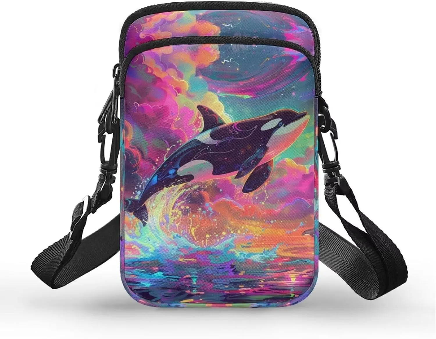TODIYADDU Orca Killer Whale Cell Phone Purse for Women Fantasy Galaxy Shoulder Sling Bag with Adjustable Strap and Zip Pocket Multipurpose Crossbody Wallet Phone Bag for Cards Keys Lipstick-1