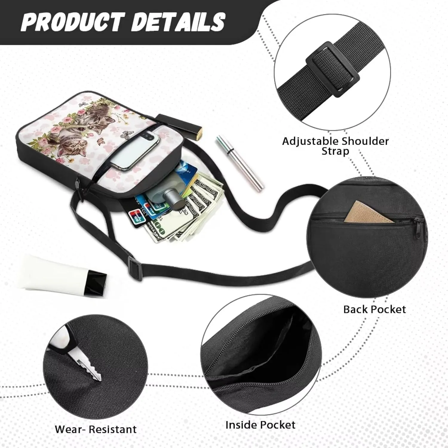 TODIYADDU Versatile Sling Bag Crossbody Phone Bag Women Shoulder Bag with Adjustable Strap Mini Messenger Bag for Cell Phone