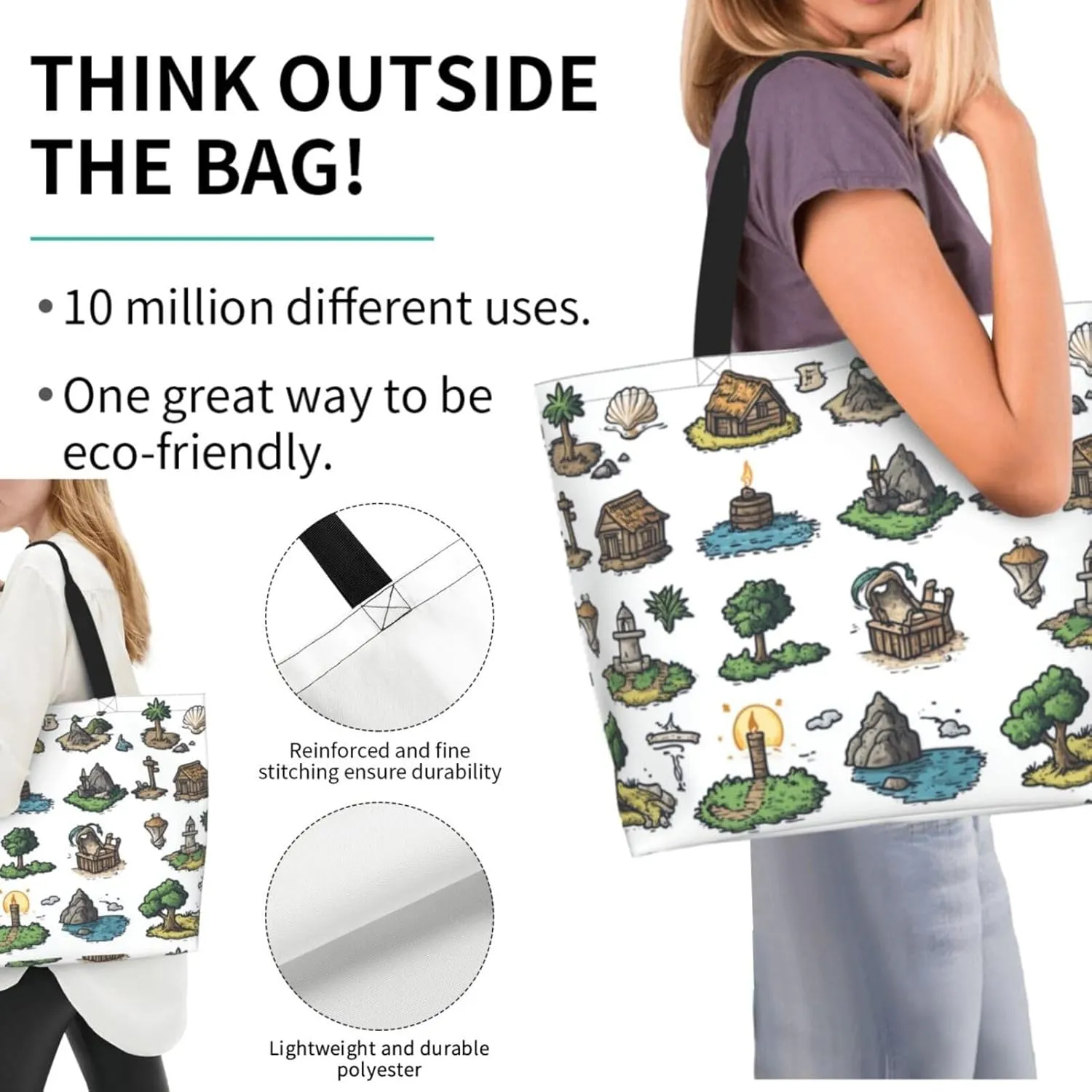 Tote Bag Beach Bag for Women Reusable Grocery Large Shopping Shoulder Bag Travel Handbag