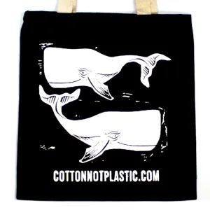 Tote Bag Black 8oz Cotton Bag 38x42cm - WHALES - WHITE