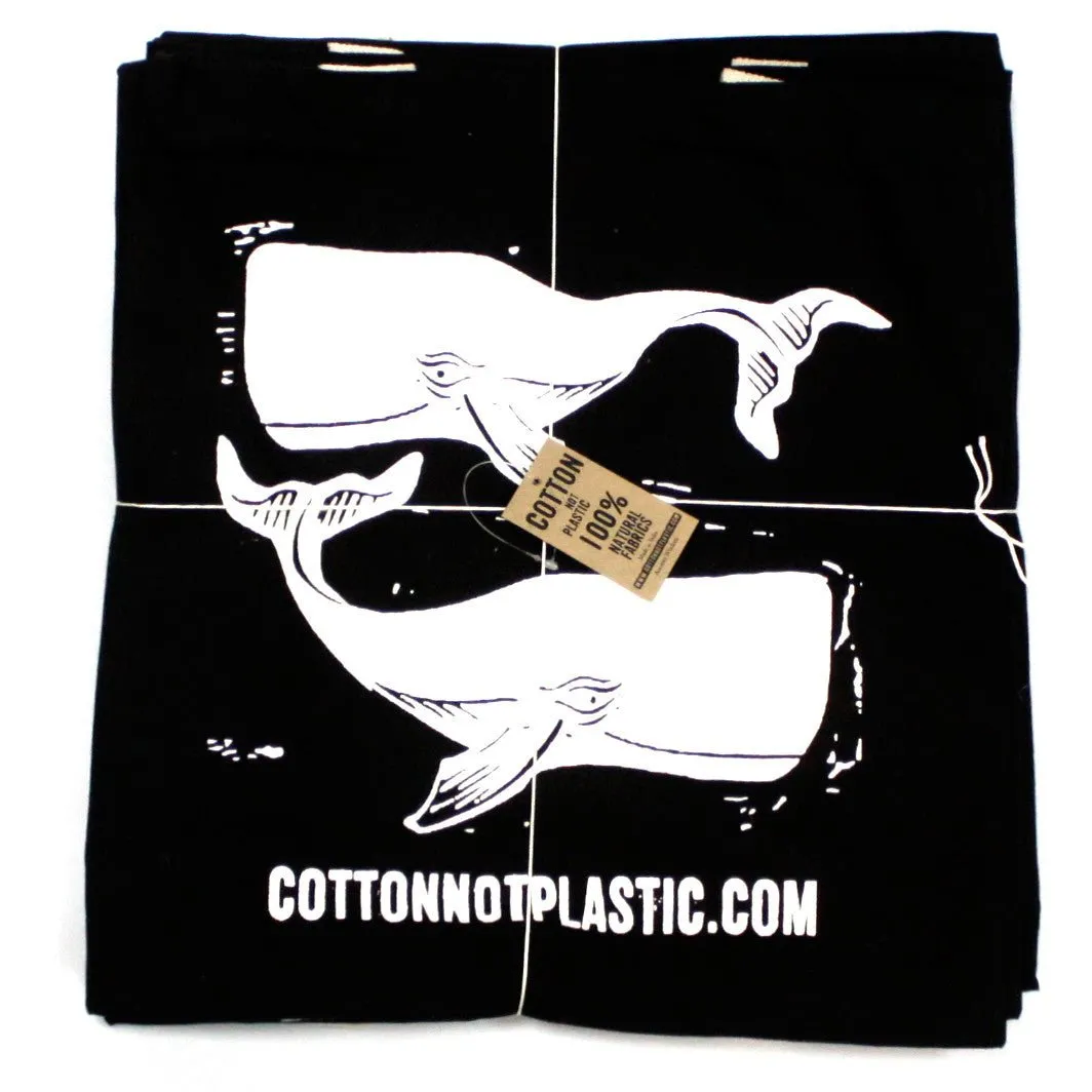 Tote Bag Black 8oz Cotton Bag 38x42cm - WHALES - WHITE