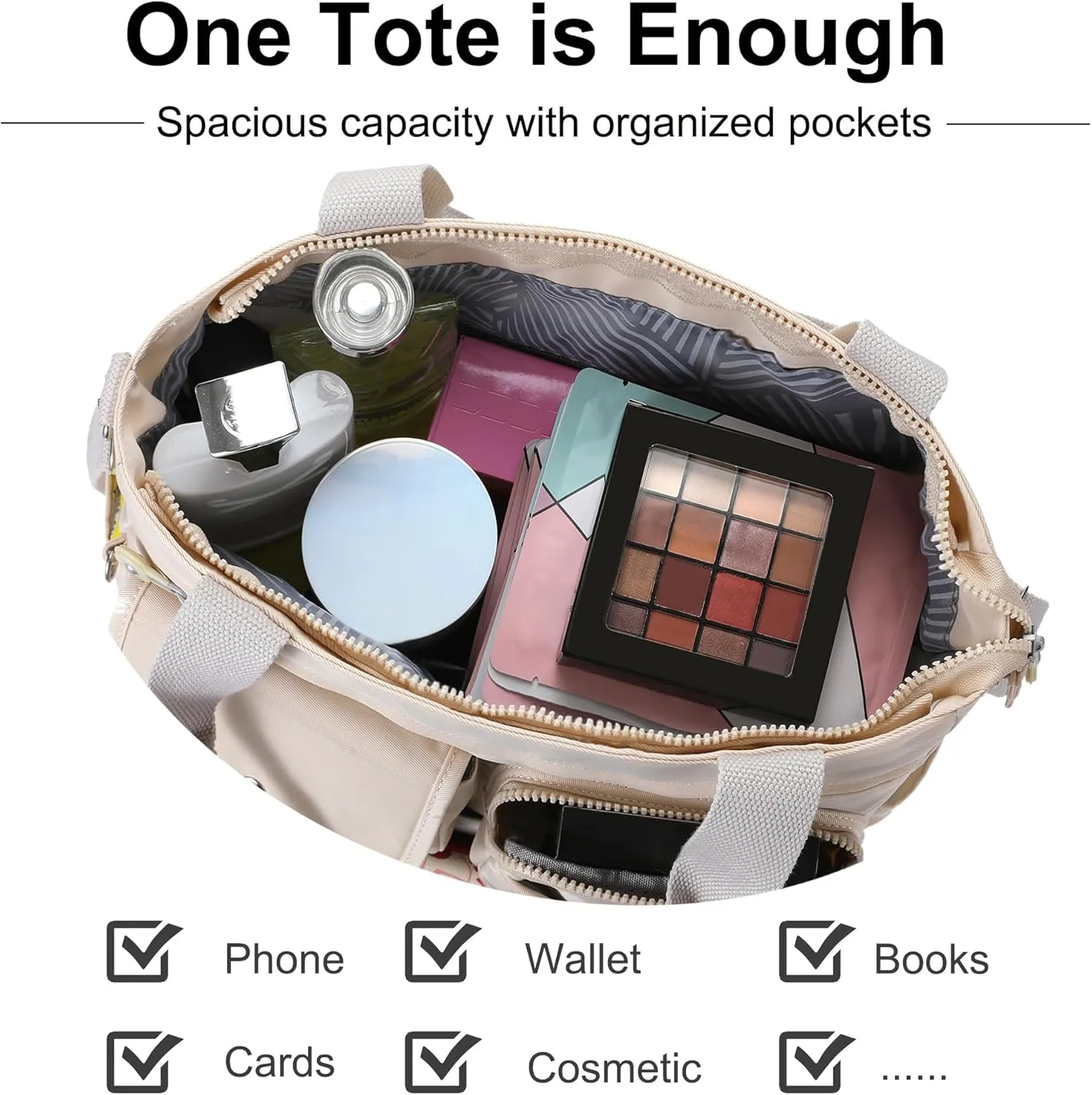 Tote Bag for Woman, Large Tote Bag with Multi Pockets, Work Shoulder Bag with Zipper for Office, Travel, Waterproof