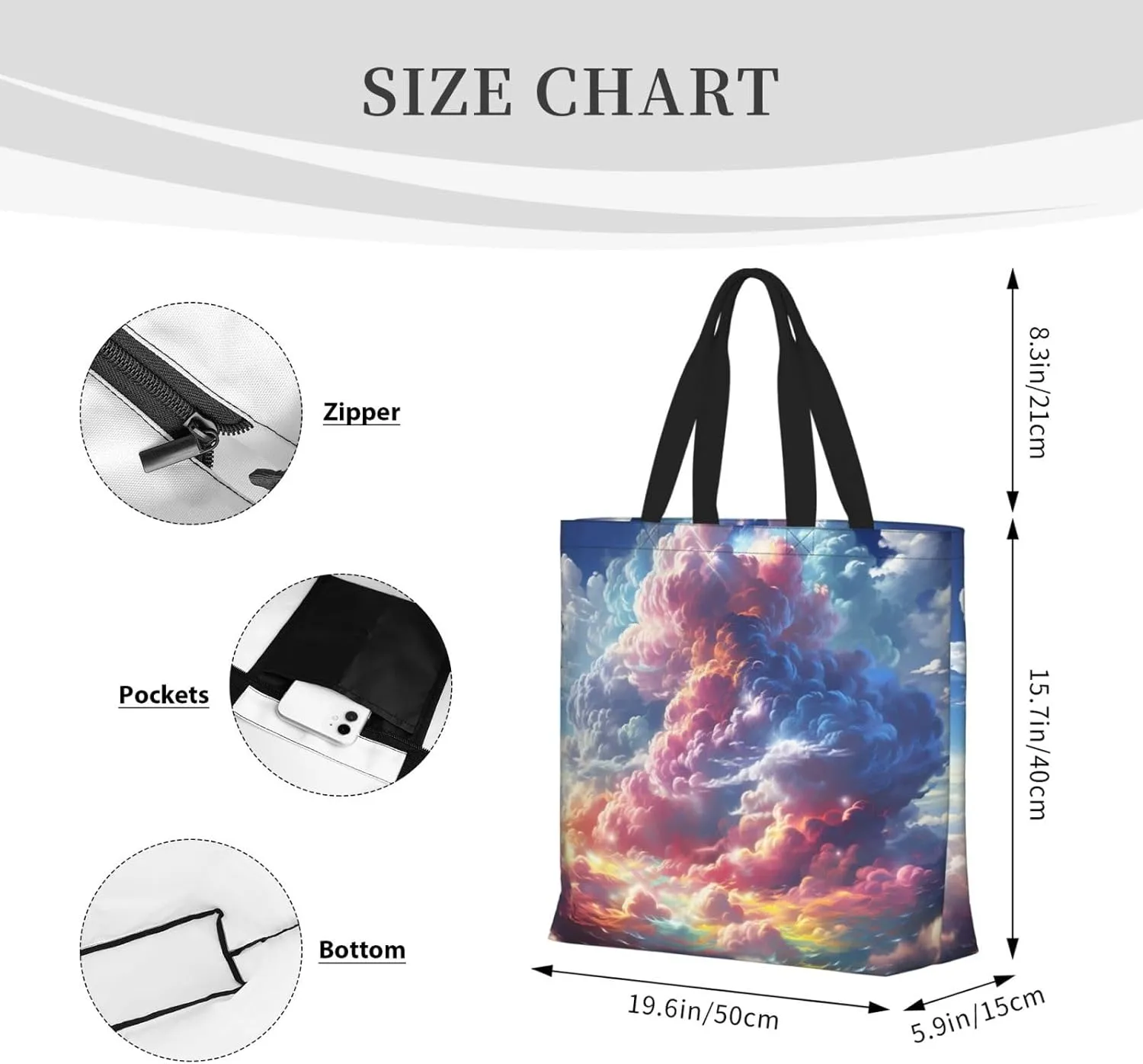 Tote Bag Large Capacity Grocery Bag With Zipper Cute Bunnys Shopping Bag Shoulder Bag for Women