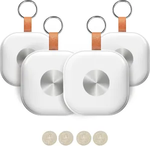 Tracker Tags 4 Pack - Luggage Tracking Tags Compatible with Apple Find My (iOS Only), Key Finder Locator with Sound, AirTag Item Finder for Keys, Bags, Suitcases and More, White